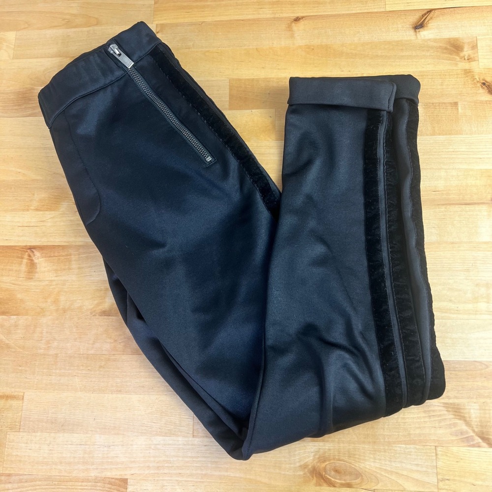 The Kooples Sport Pants Zip Pockets Velvet Tuxedo Stripe Size 34 Black Pull On